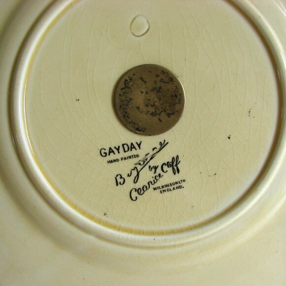 Clarice Cliff Gayday Octagonal 7.5" Cake Plate with Handle Floral 1930s Antique - Picture 11 of 11